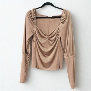 Free People $58 Once Upon A Time Ribbed Sweetheart Top L OB1240907 Taupe